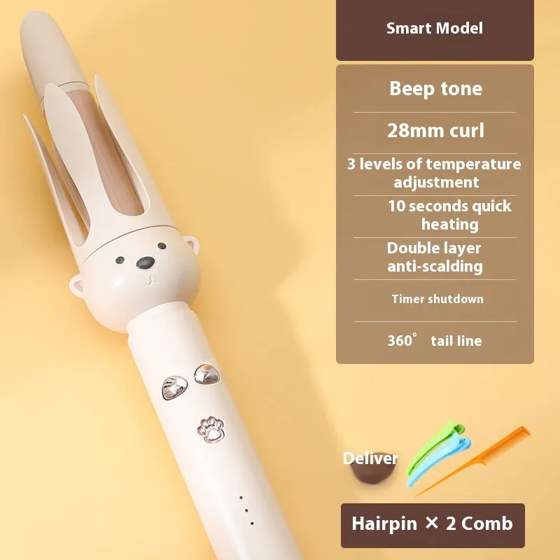 Beige coloured automatic hair curler with anion technology and wired power cord for curly hair styling