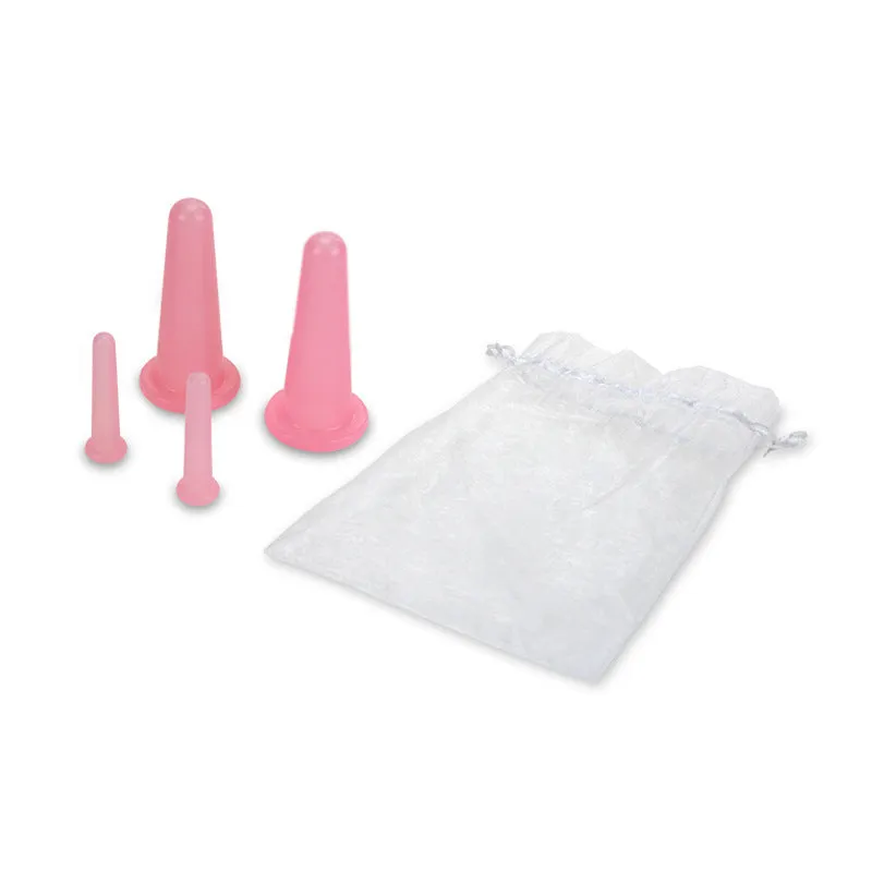 Silicone cupping device 4-piece set with yarn bag for face eye beauty skin care lifting and body shaping