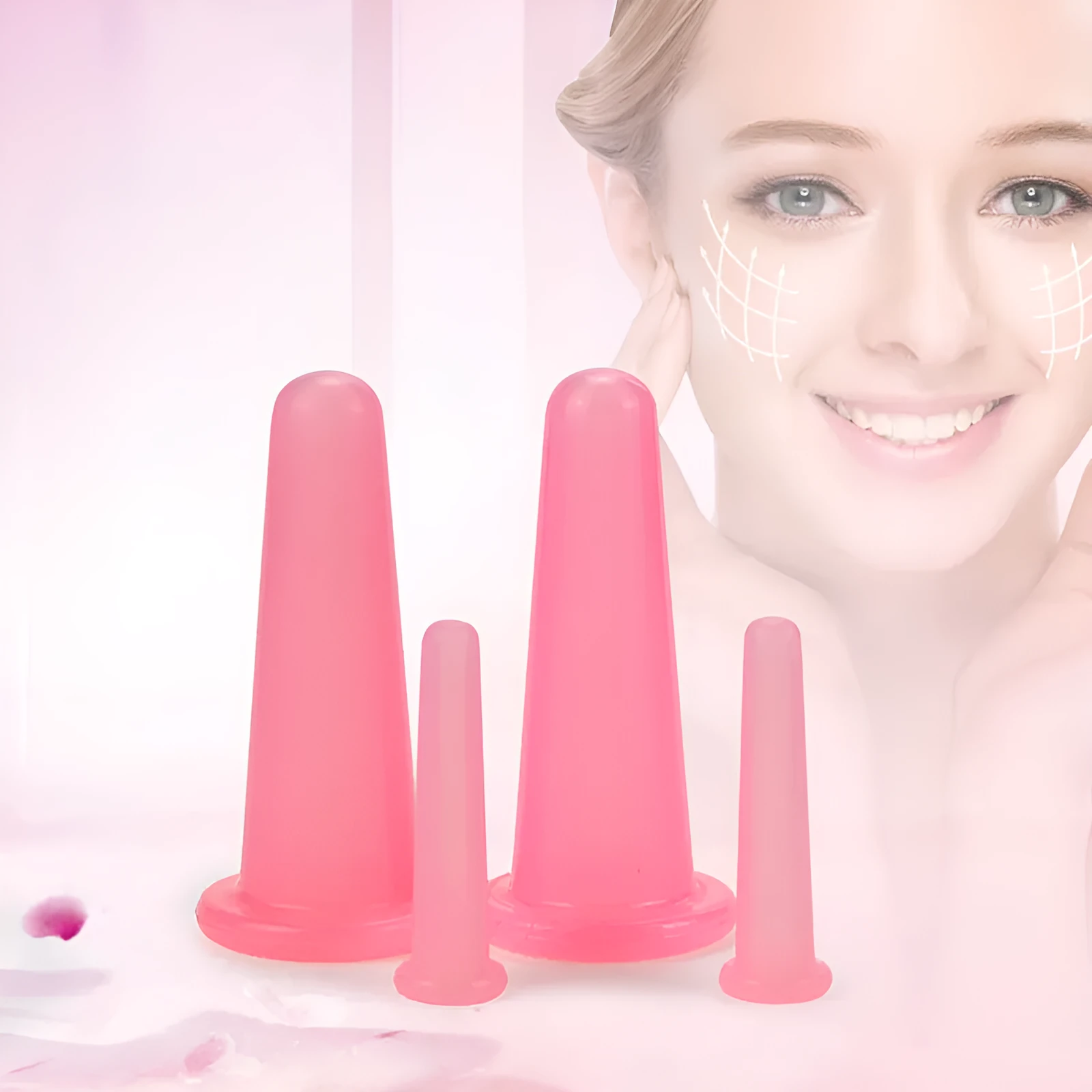 Silicone cupping device 4-piece set with yarn bag for face eye beauty skin care lifting and body shaping