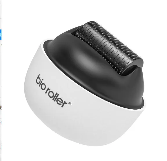 Men's G4 white portable beard derma roller with six microneedle length options on a clean surface