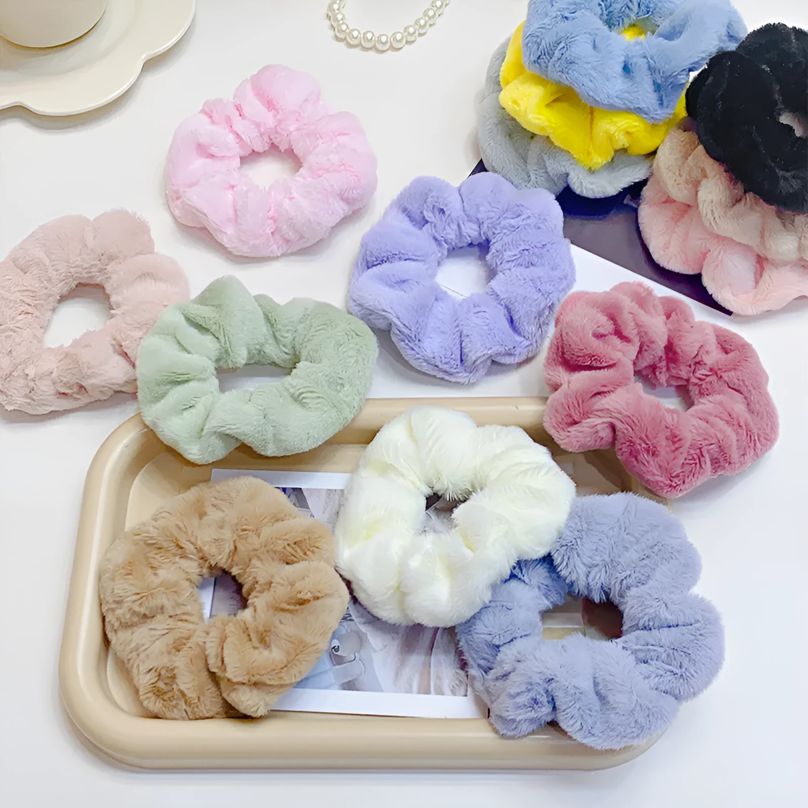 Solid colour cloth hair ring in round ring style with loose fit, available in multiple colours
