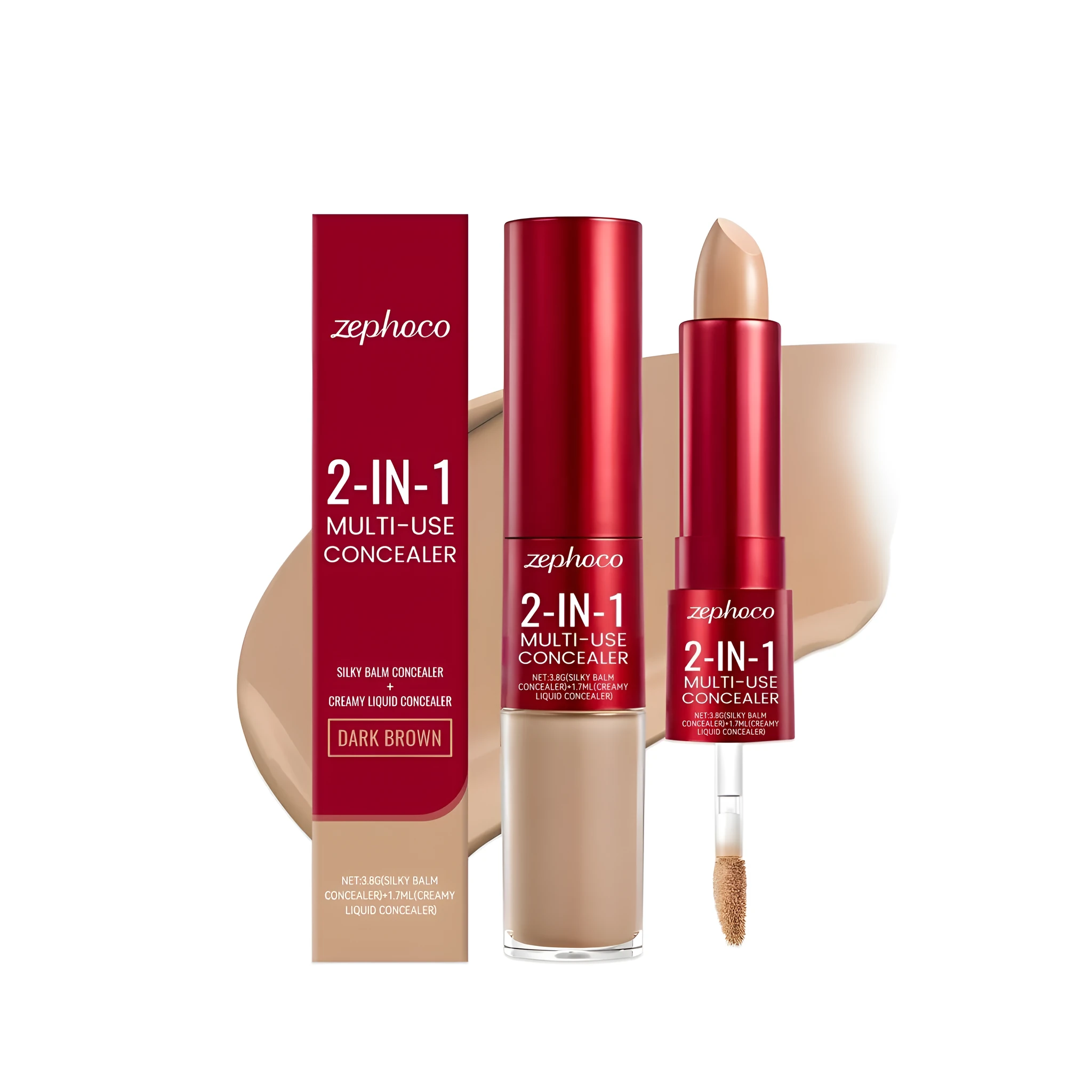 Long Lasting Moisturizing Concealer Set with creamy liquid and silky balm in brown shades