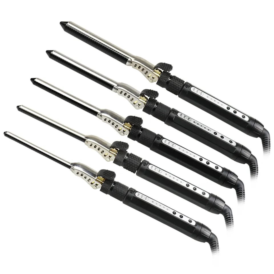 Small black 7mm rotatable clip hair curler with wired power cord
