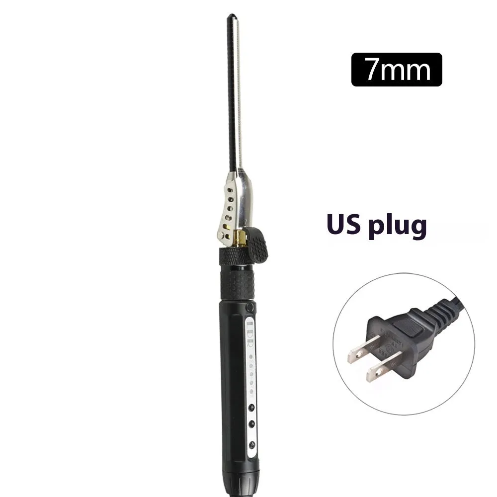 Small black 7mm rotatable clip hair curler with wired power cord
