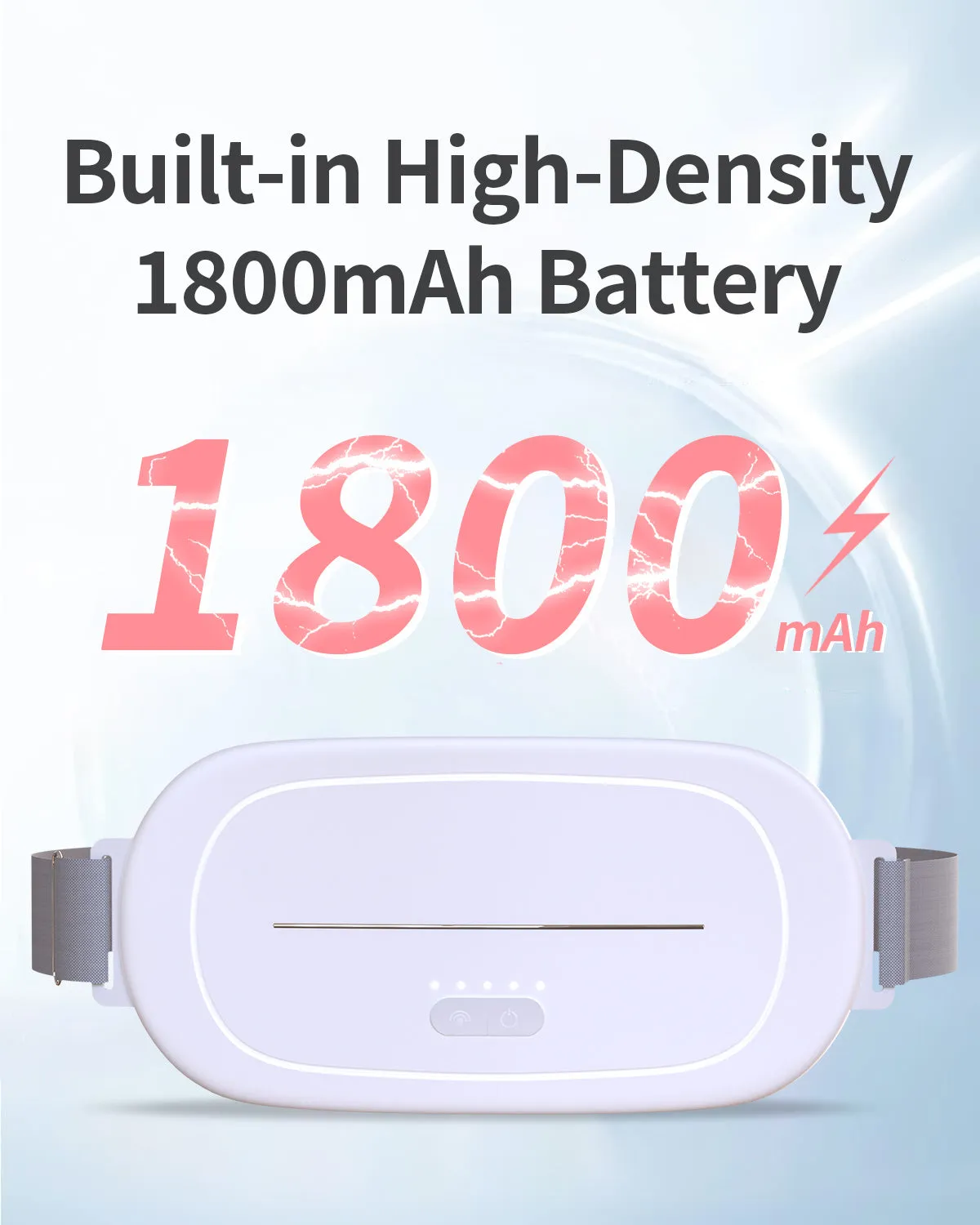 Handheld white silicone uterine warming device for menstrual pain relief with a single control button.