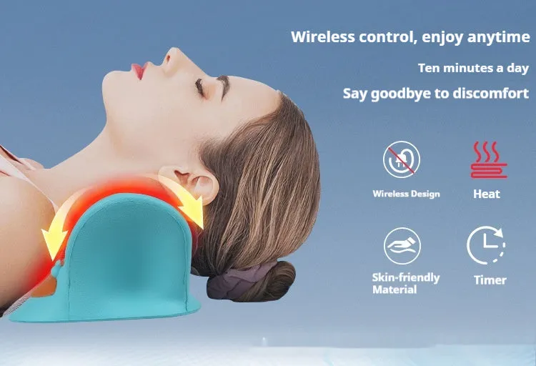 Blue PU leather sleep cervical traction pillow with infrared red light pulse functions, dimensions 230x200x130mm