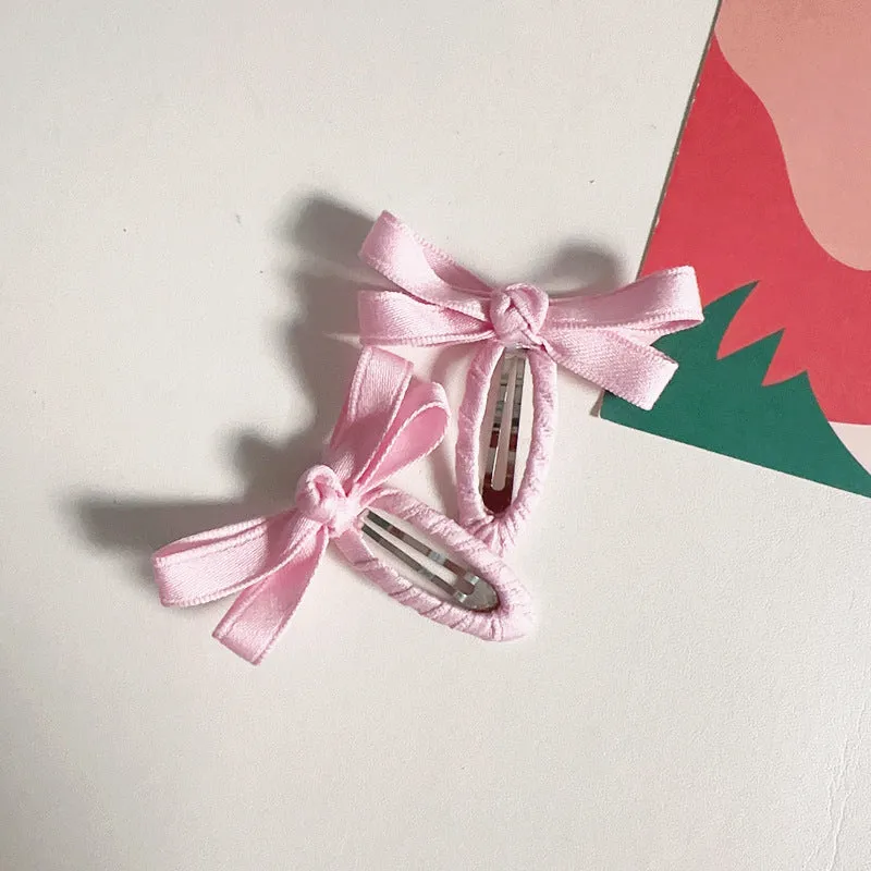 Cloth bow hair barrettes for children in candy colour series with alloy clips