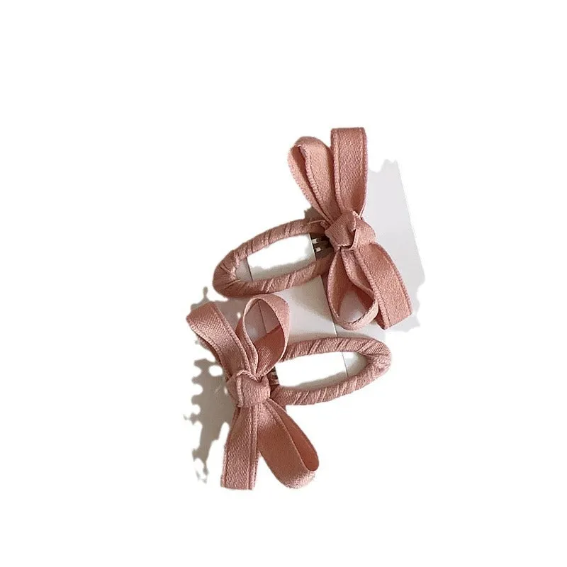 Children's cloth bow barrettes in deciduous colours red pink beige milk tea yellowish brown brown alloy clips