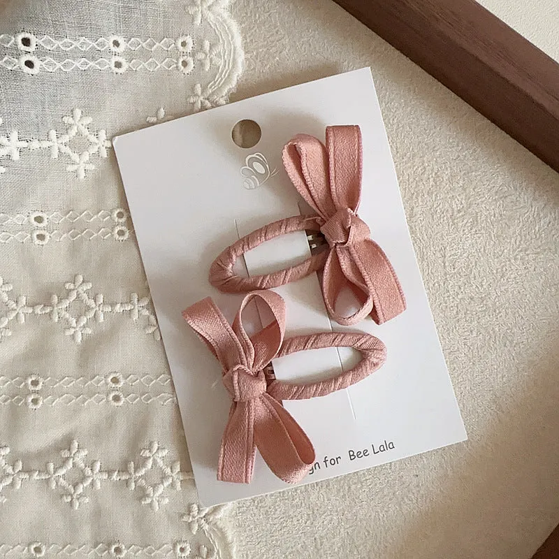Children's cloth bow barrettes in deciduous colours red pink beige milk tea yellowish brown brown alloy clips