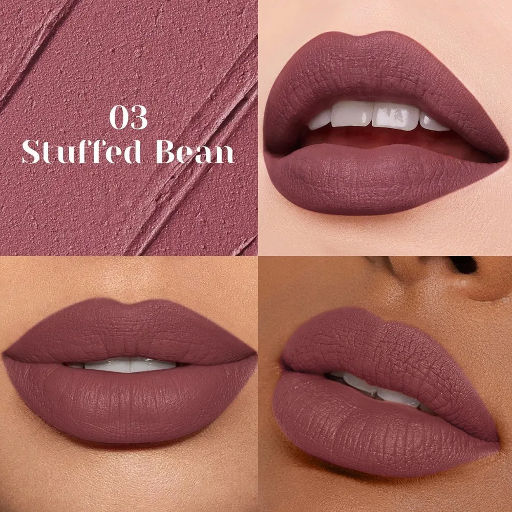 Matte nude lip mud lipstick in 10 waterproof nude colours with non-stick cup formula, 3.5g standard tube