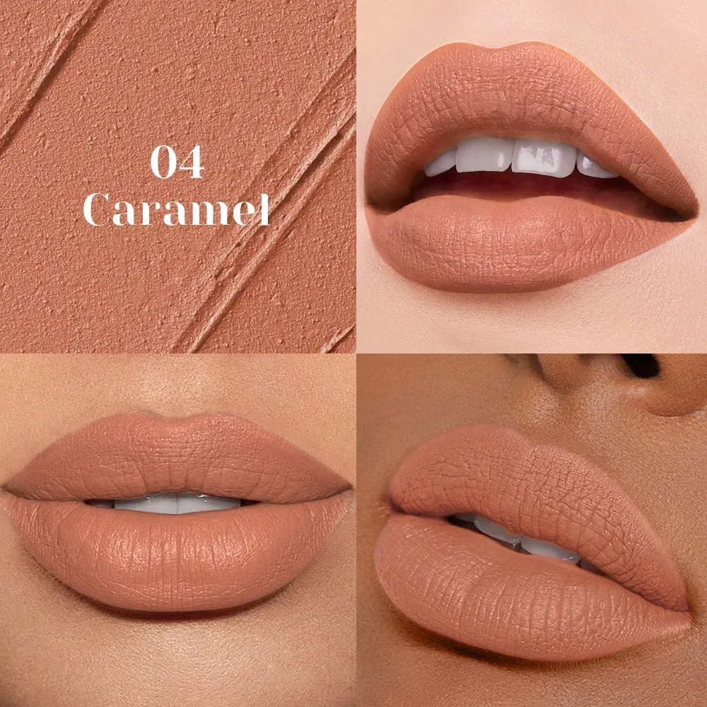 Matte nude lip mud lipstick in 10 waterproof nude colours with non-stick cup formula, 3.5g standard tube