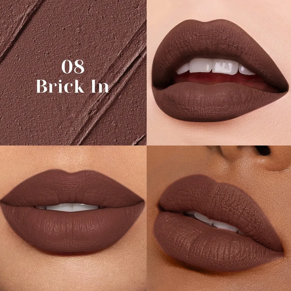 Matte nude lip mud lipstick in 10 waterproof nude colours with non-stick cup formula, 3.5g standard tube