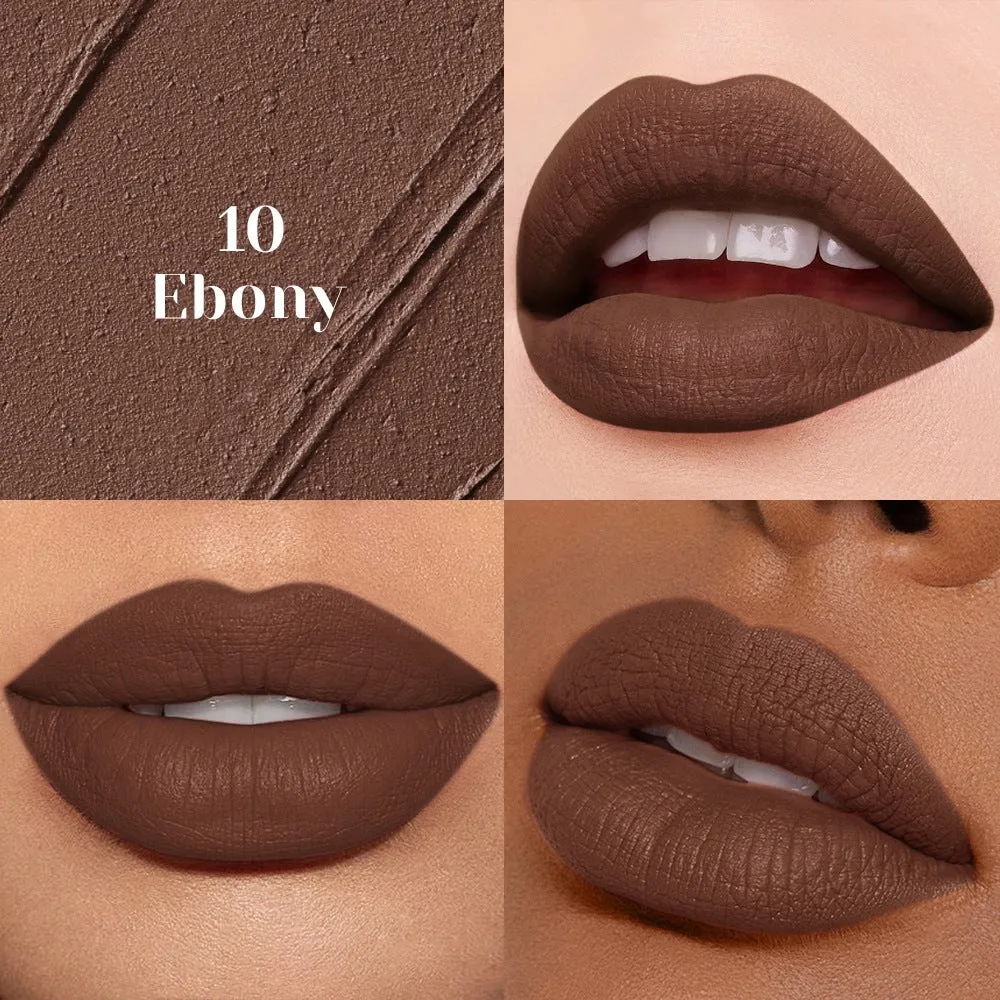 Matte nude lip mud lipstick in 10 waterproof nude colours with non-stick cup formula, 3.5g standard tube