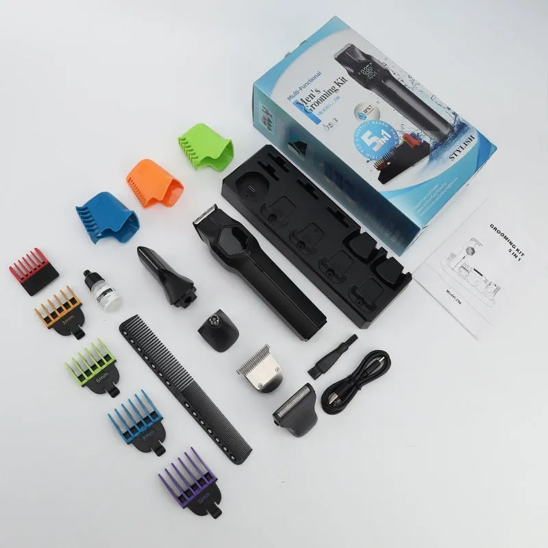 Five-in-one magnetic cutter head men's hair clipper suit with attachments, low noise, full wash, Style 1