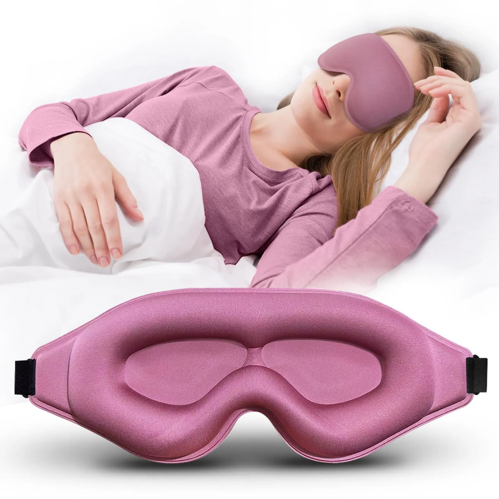 3D shading eye mask in black with polyester memory foam padding and solid colour finish
