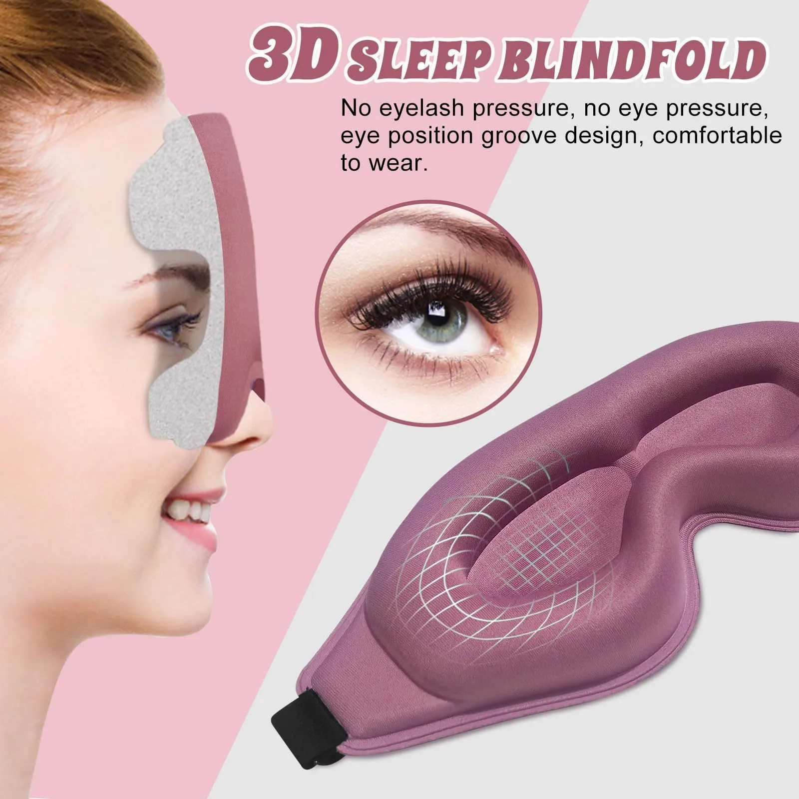 3D shading eye mask in black with polyester memory foam padding and solid colour finish