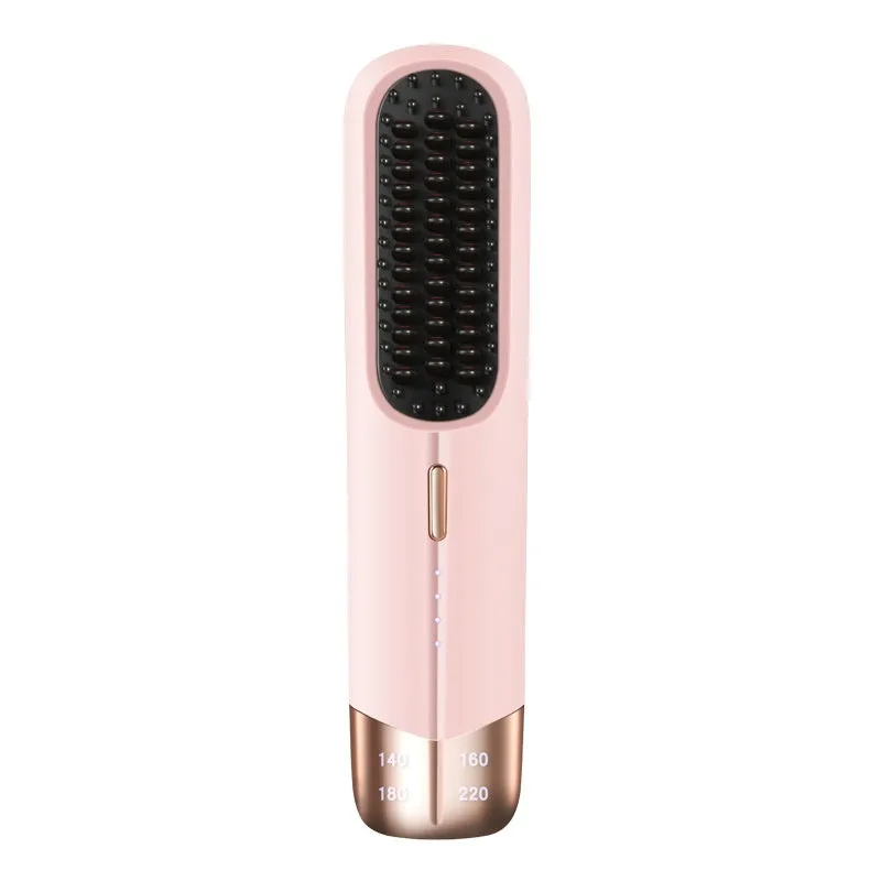 Portable wireless hair straightener curler dual-use in pink colour with cordless design for wet and dry hair