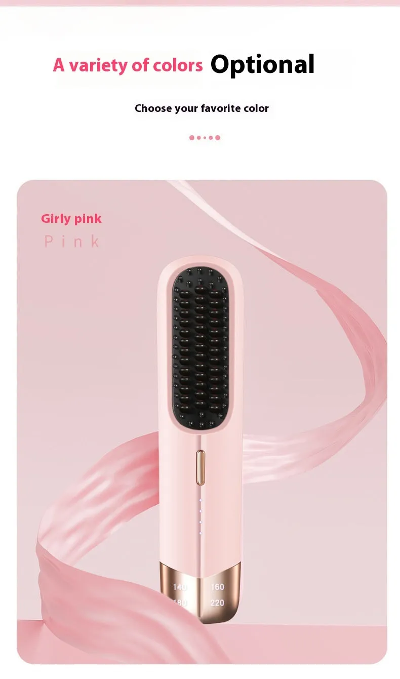 Portable wireless hair straightener curler dual-use in pink colour with cordless design for wet and dry hair