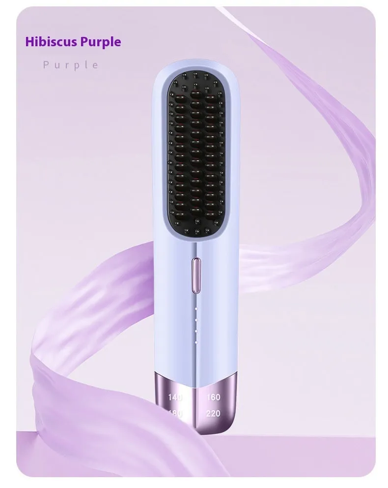 Portable wireless hair straightener curler dual-use in pink colour with cordless design for wet and dry hair