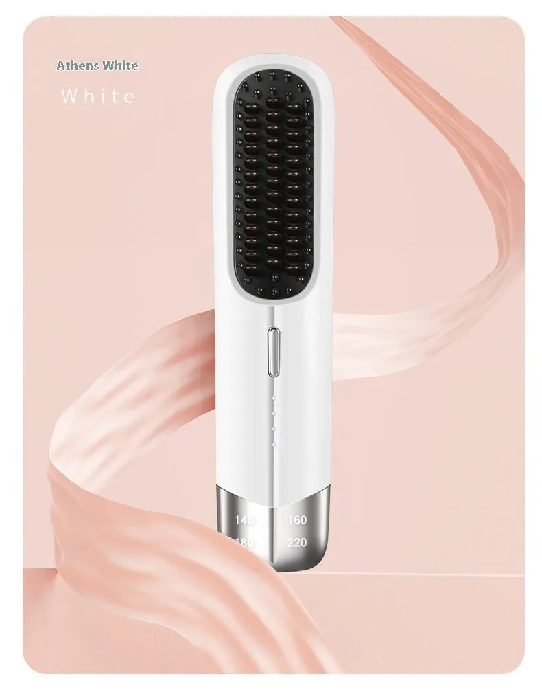 Portable wireless hair straightener curler dual-use in pink colour with cordless design for wet and dry hair