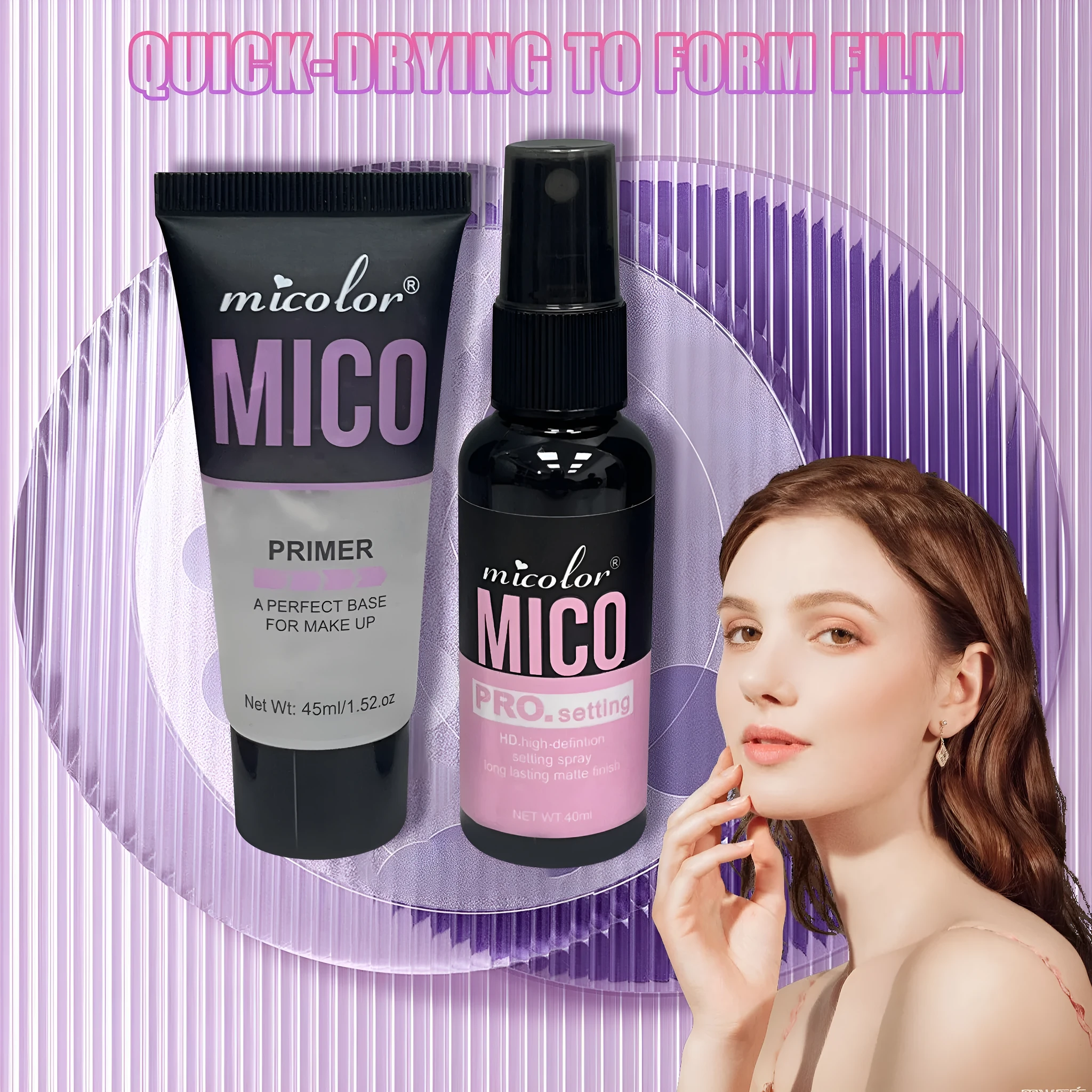 Makeup primer and finishing spray set with 45ml pre makeup lotion and 40ml final sealer spray