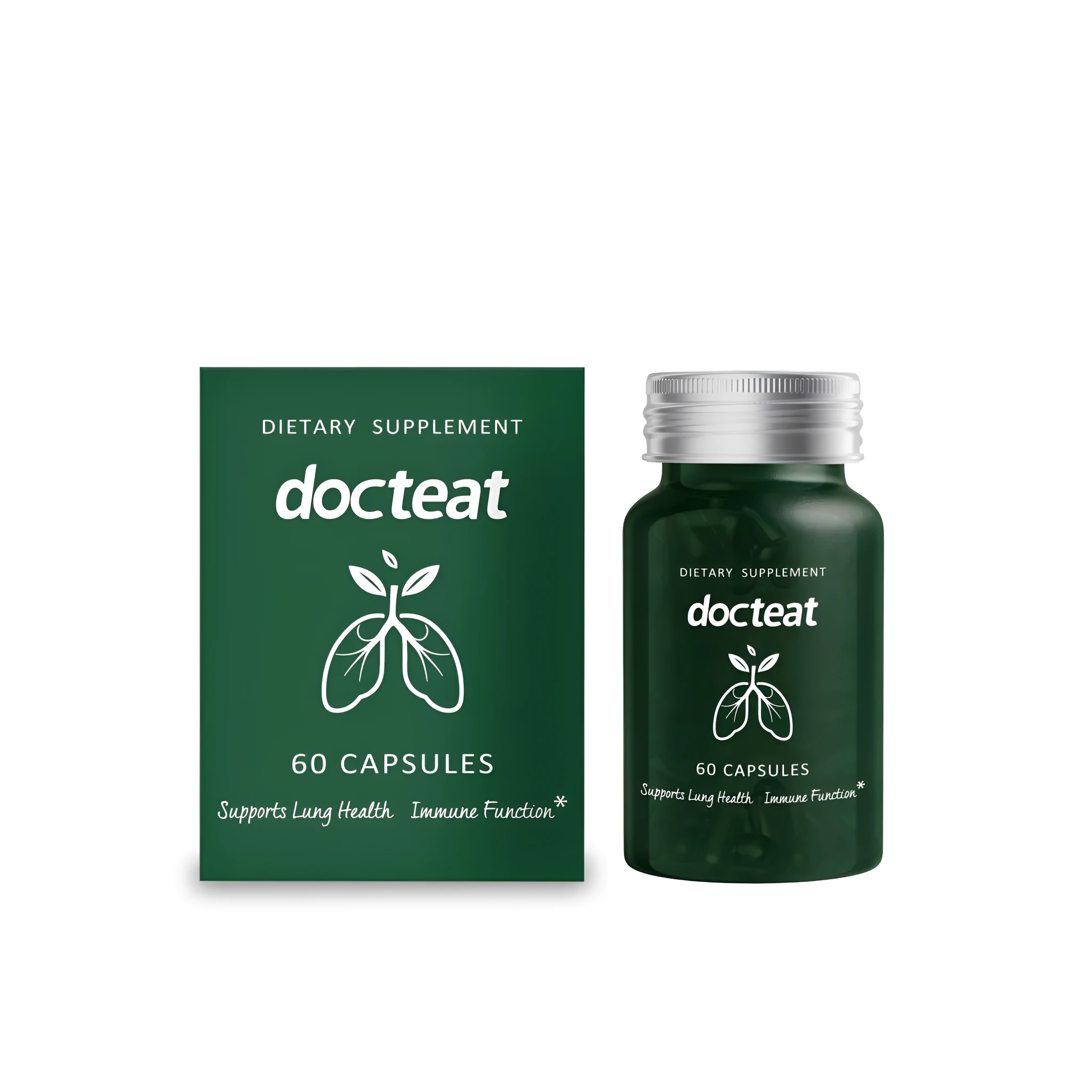 Bottle of herbal dietary supplement capsules with verbena, elderberry, and pine bark extracts, 60 count