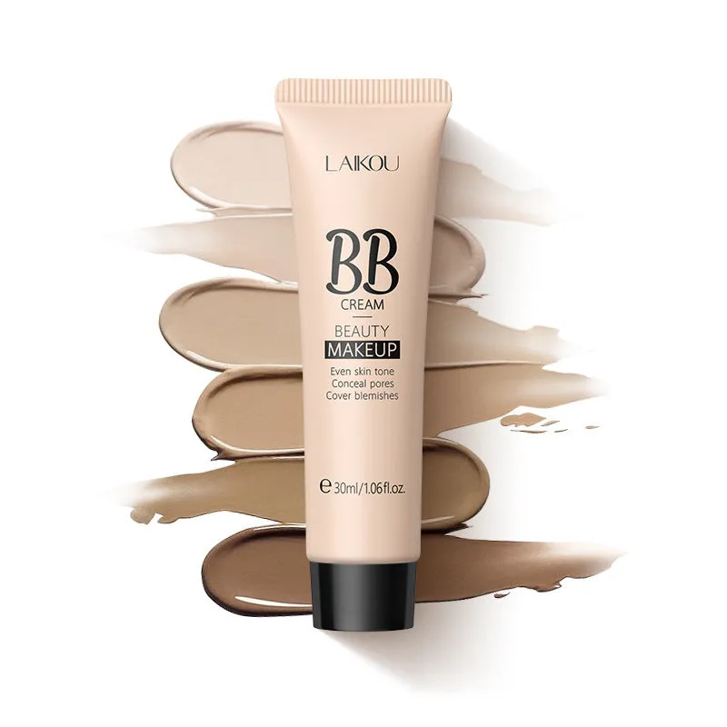 30ml tube of BB cream shown with swatches of its nine shades from light to dark.