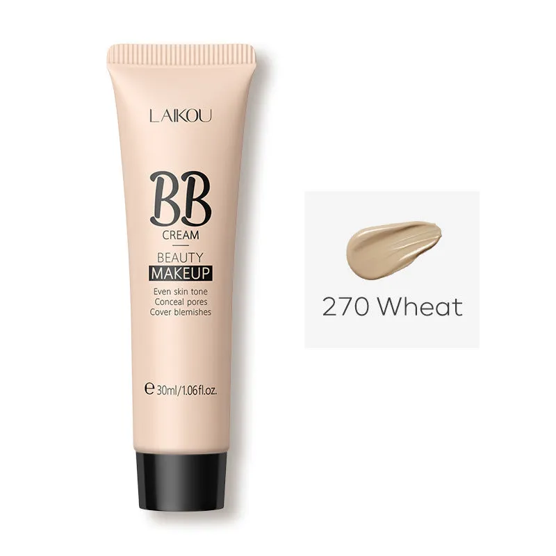 30ml tube of BB cream shown with swatches of its nine shades from light to dark.