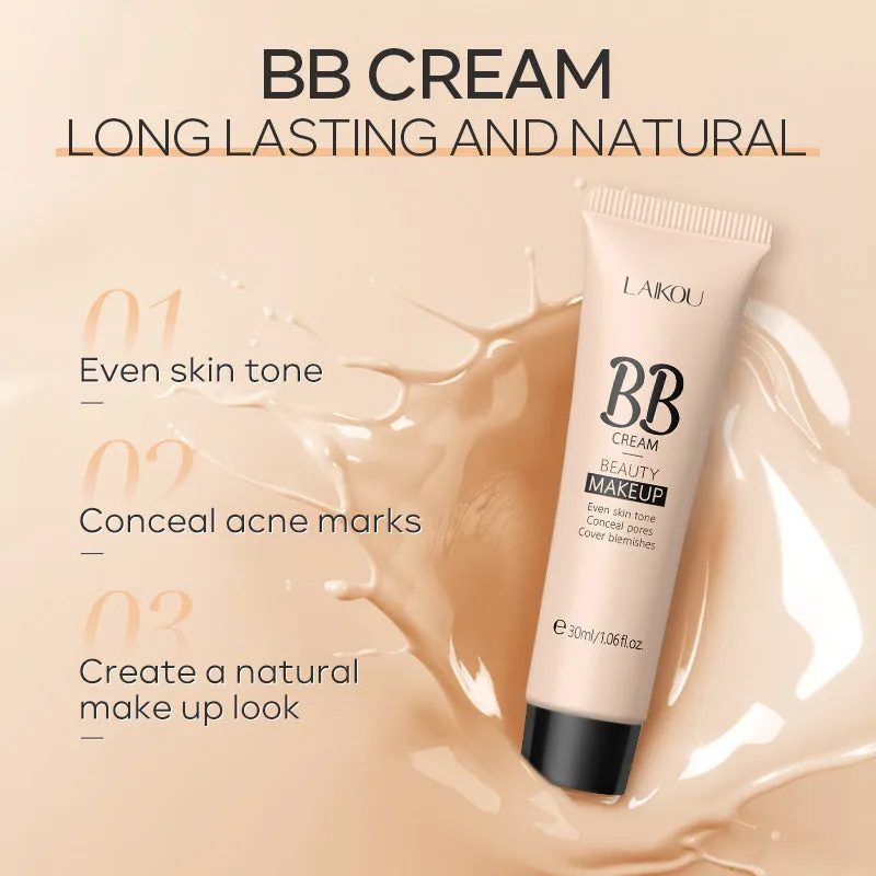 30ml tube of BB cream shown with swatches of its nine shades from light to dark.
