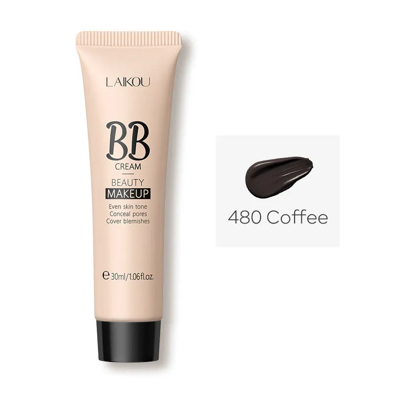 30ml tube of BB cream shown with swatches of its nine shades from light to dark.