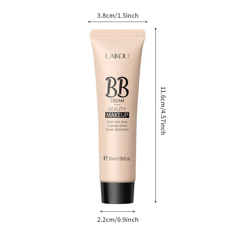 30ml tube of BB cream shown with swatches of its nine shades from light to dark.
