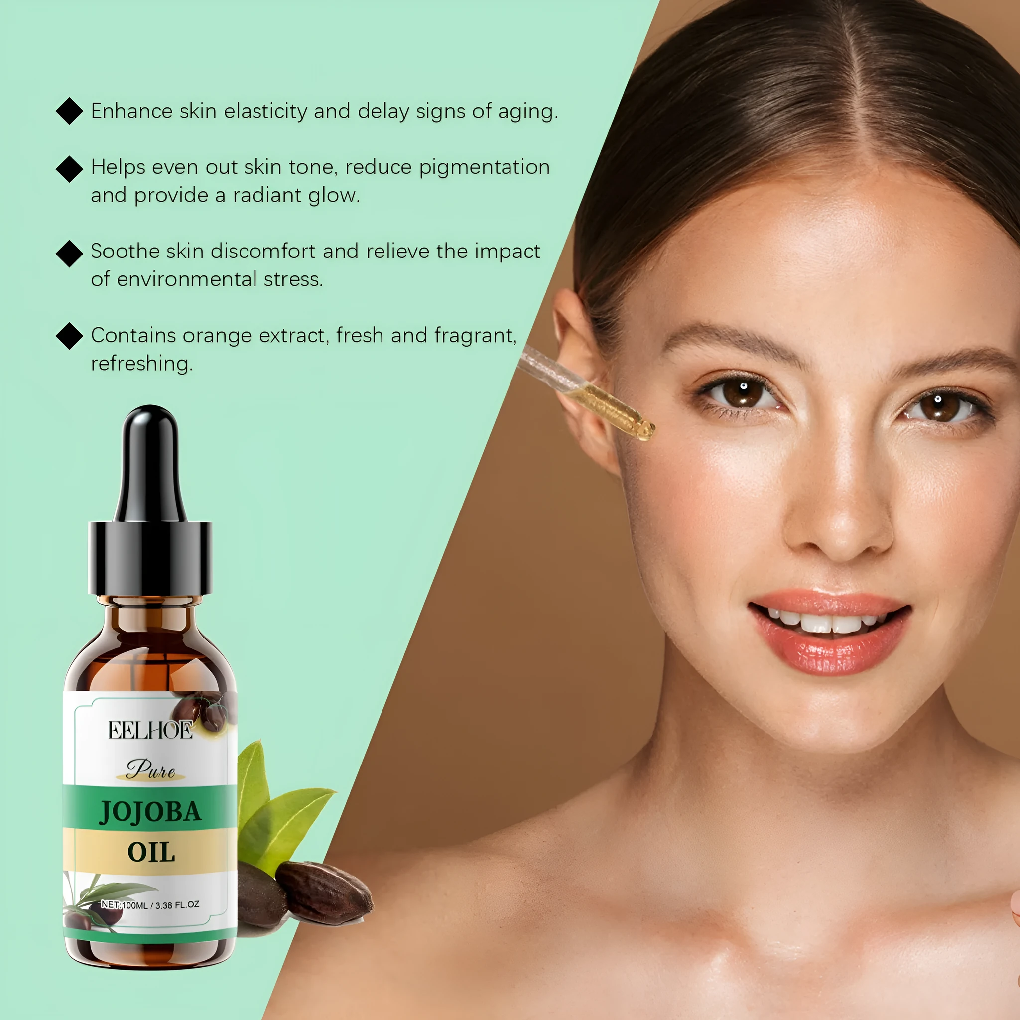 100ml organic jojoba oil facial moisturiser bottle with vitamin E and orange extract