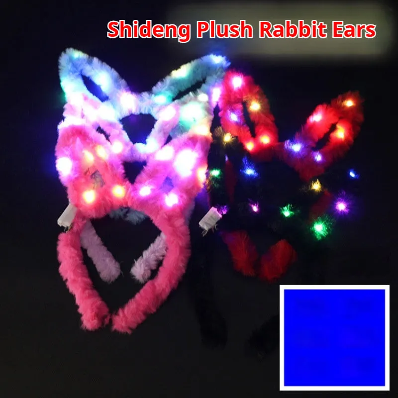 Glowing headdress antlers headband with LED lights on pink background, plastic construction with cat ears style