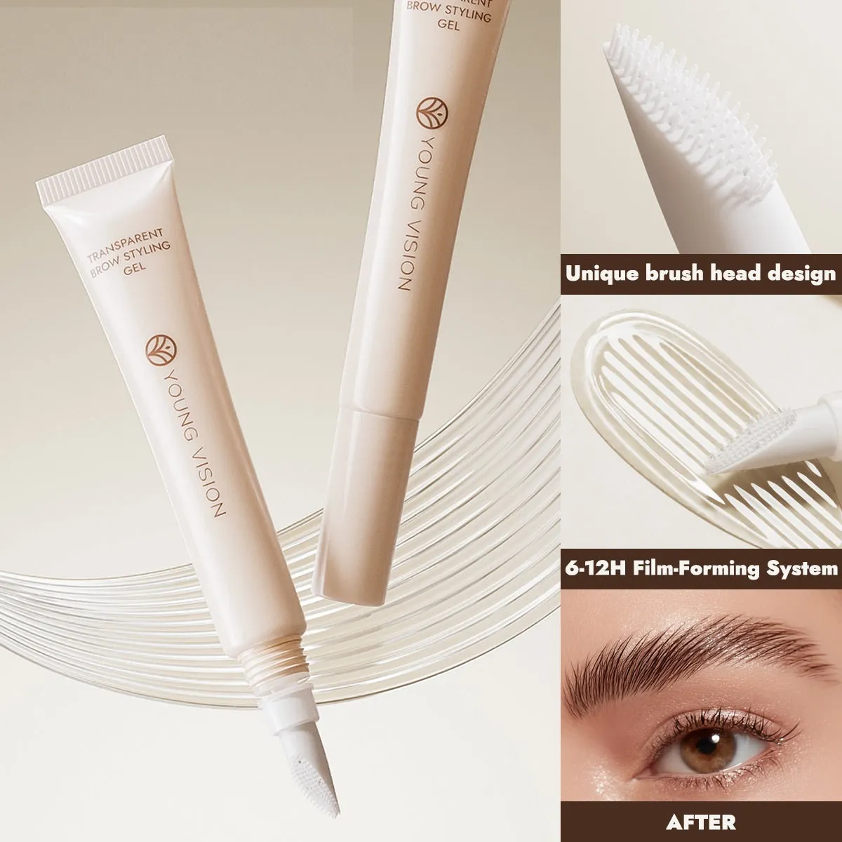 Transparent eyebrow gel in tube with silicone brush head, 10g net content