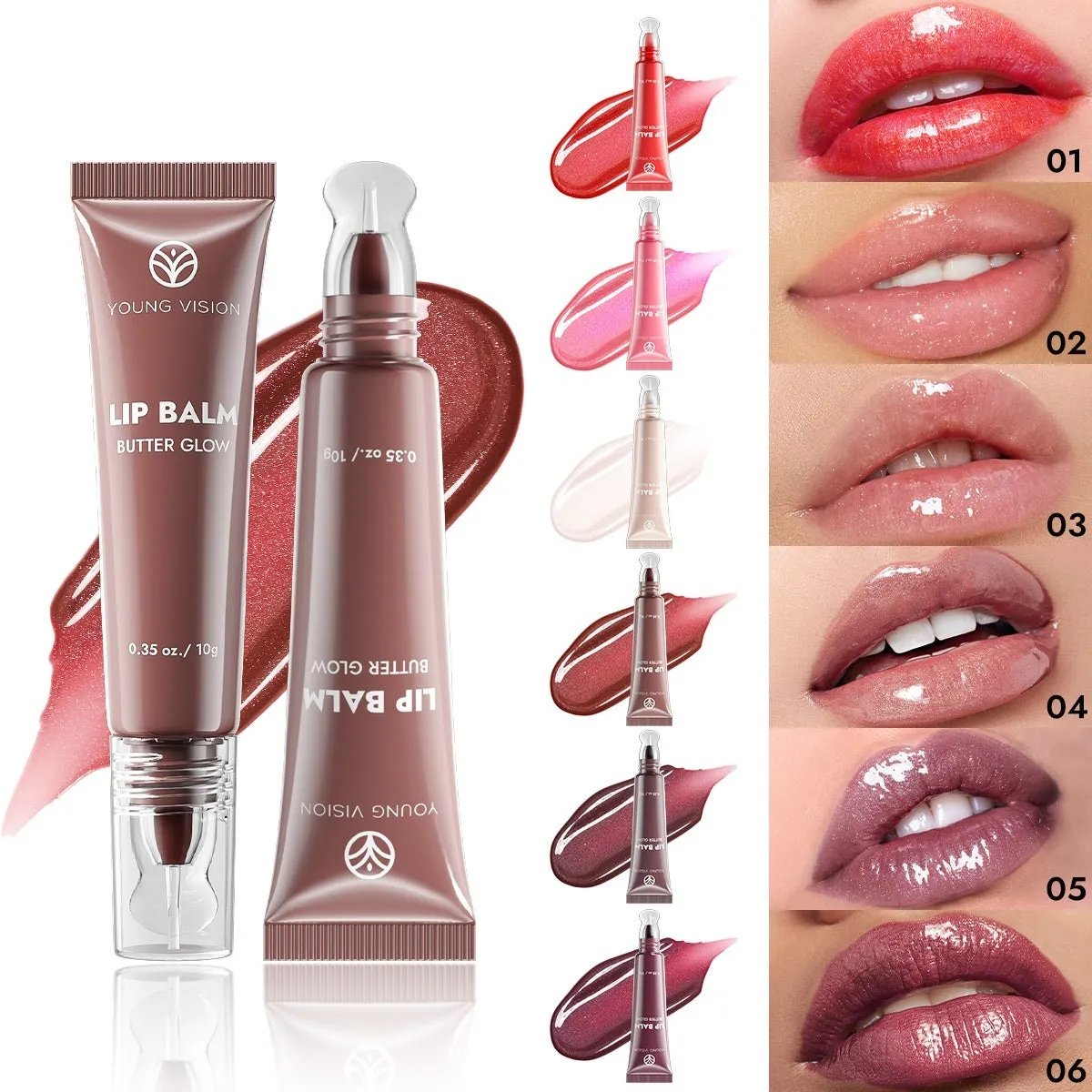 Modular plug hose lip gloss in six colours with moisturising natural stereo finish 10g standard size
