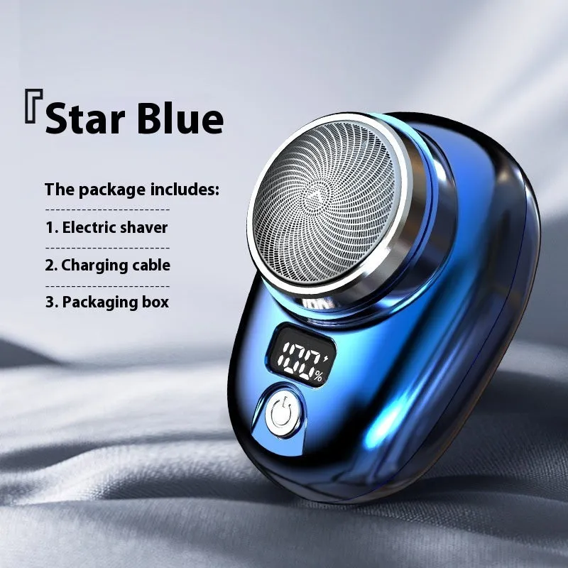 Mini portable men's shaver with digital power display in silver colour