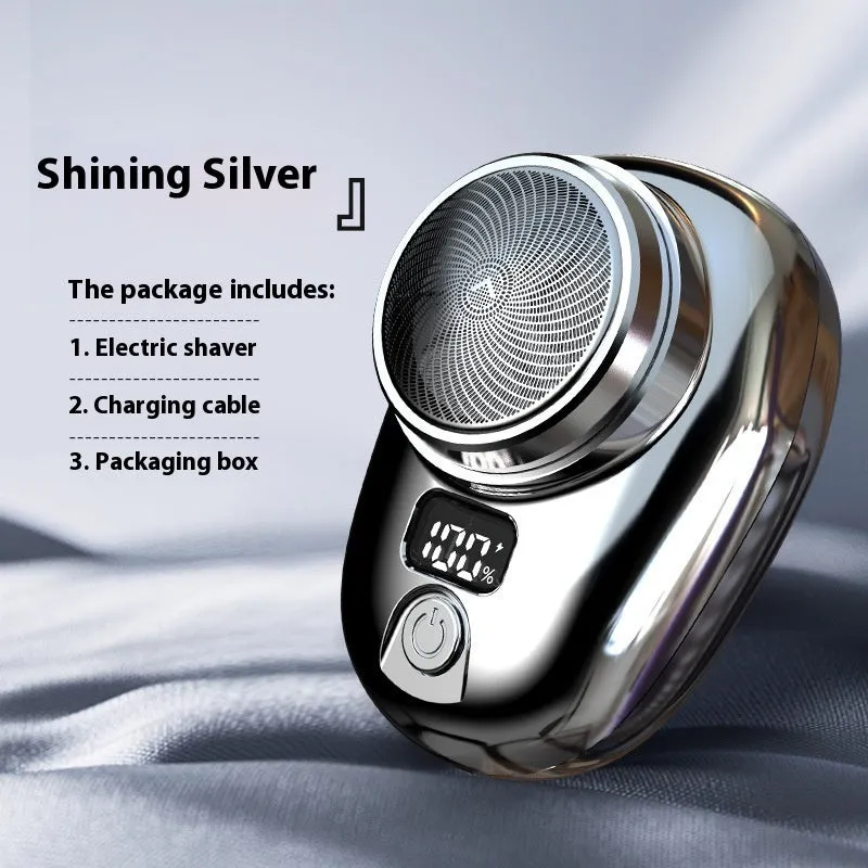 Mini portable men's shaver with digital power display in silver colour