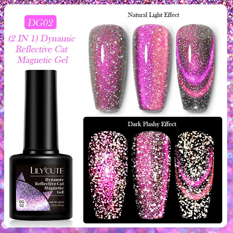 Cat Eye series UV nail polish gel bottle with diamond glitter fragments in six colour options including nail glue