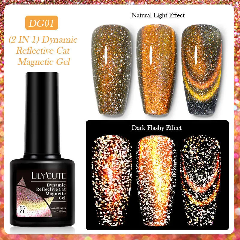 Cat Eye series UV nail polish gel bottle with diamond glitter fragments in six colour options including nail glue