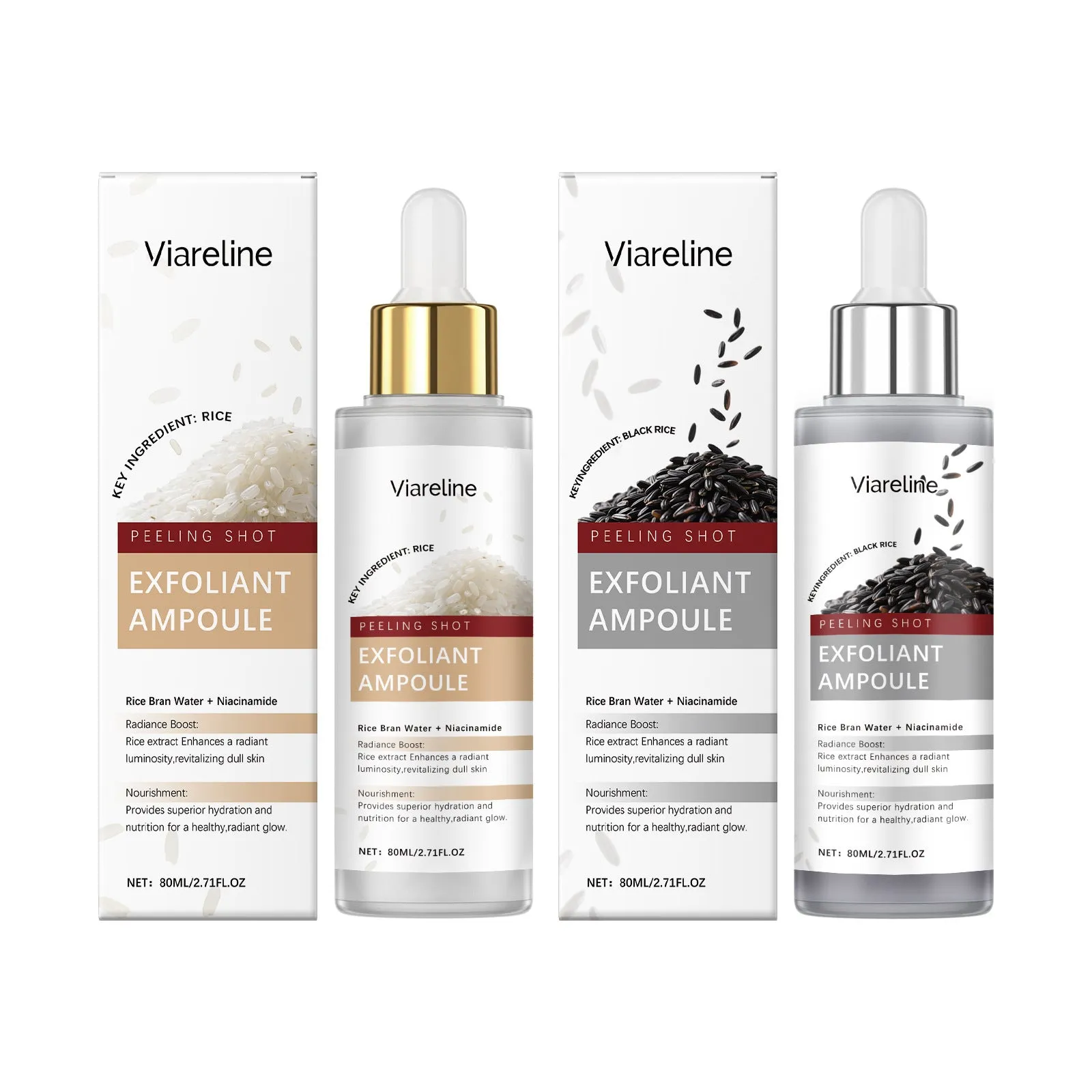 Black rice exfoliating liquid 80ml bottle with hyaluronic acid and nicotinamide for face moisturising and brightening