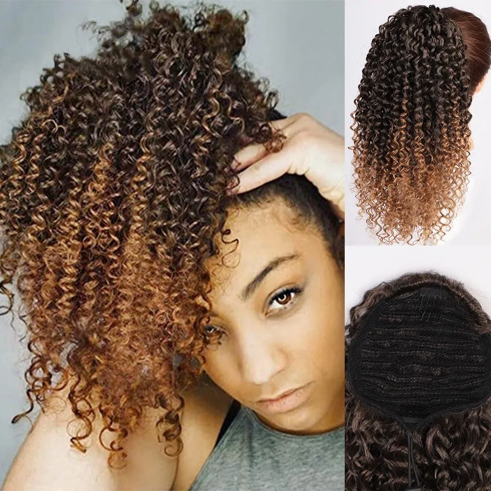 14-inch chemical fibre fluffy ponytail wig in black high temperature wire for women