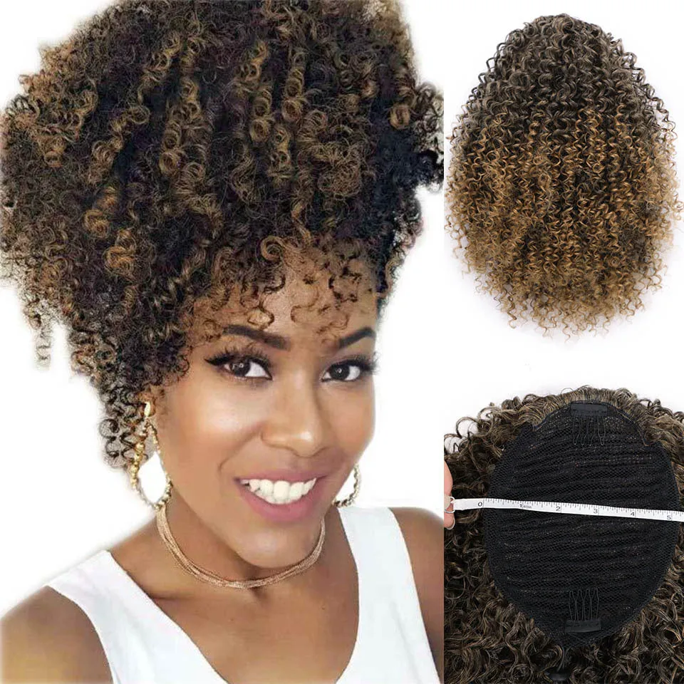 14-inch chemical fibre fluffy ponytail wig in black high temperature wire for women