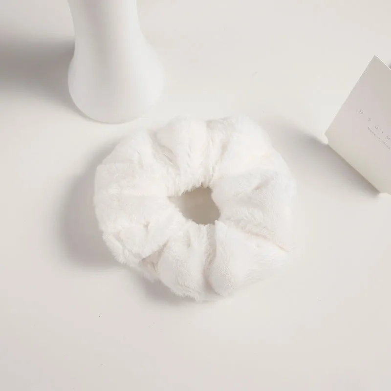 Girly cute plush large intestine hair tie in vintage geometry style, available in 9 colours including black and pink