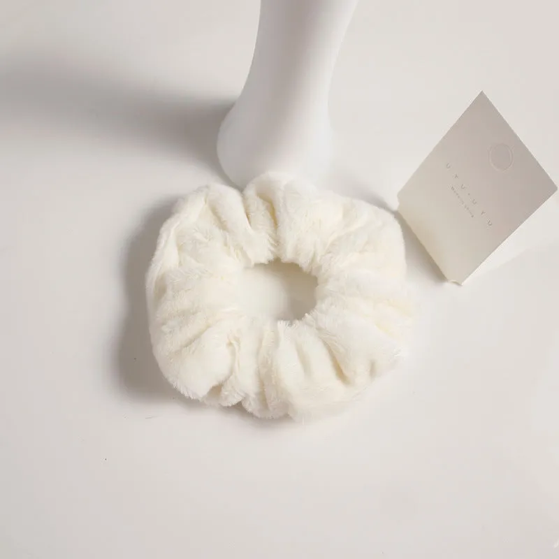 Girly cute plush large intestine hair tie in vintage geometry style, available in 9 colours including black and pink
