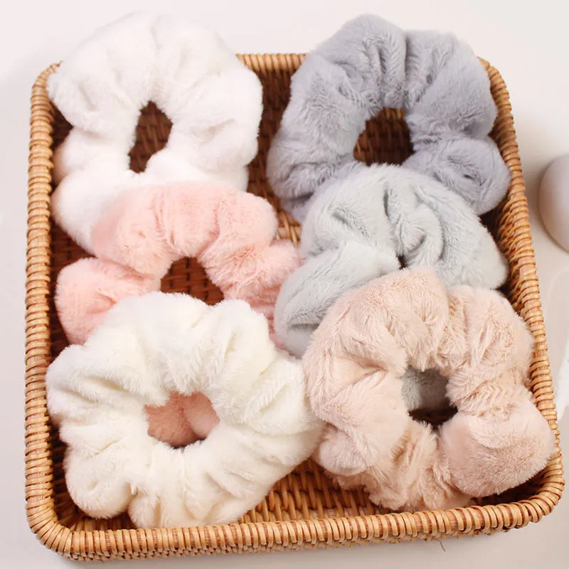 Girly cute plush large intestine hair tie in vintage geometry style, available in 9 colours including black and pink