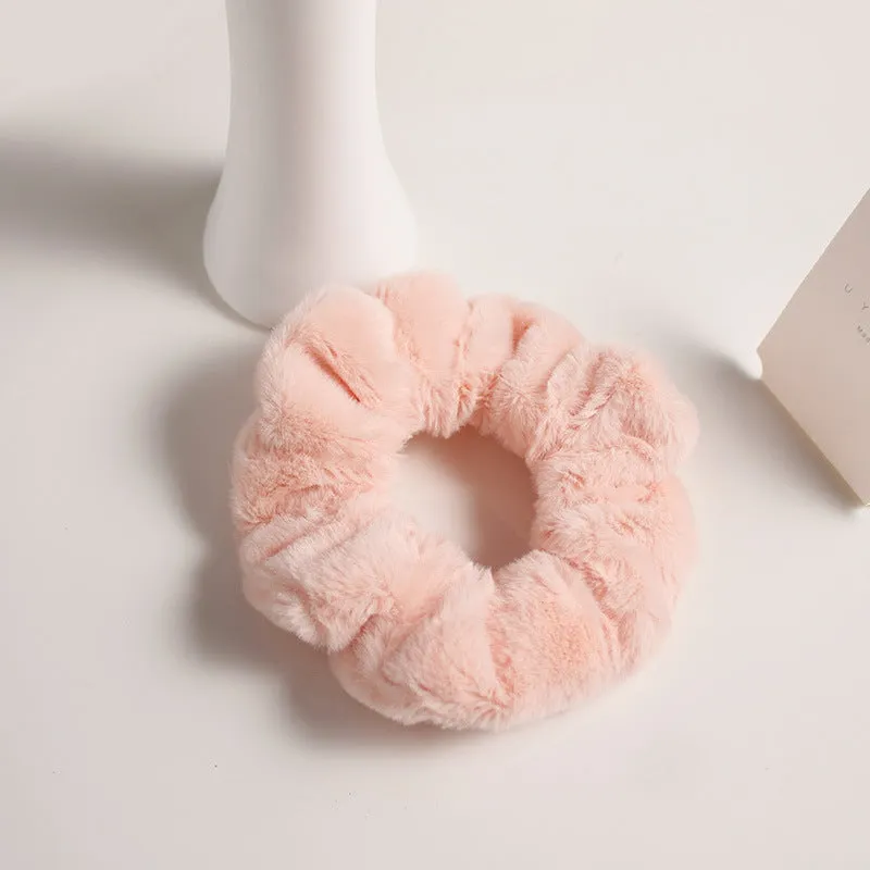 Girly cute plush large intestine hair tie in vintage geometry style, available in 9 colours including black and pink