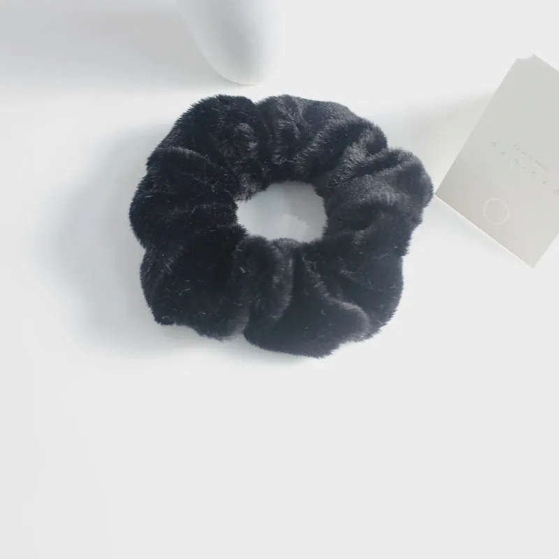 Girly cute plush large intestine hair tie in vintage geometry style, available in 9 colours including black and pink