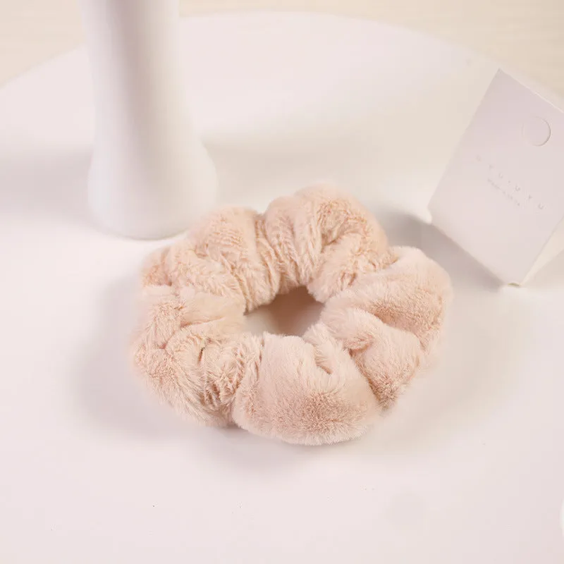 Girly cute plush large intestine hair tie in vintage geometry style, available in 9 colours including black and pink
