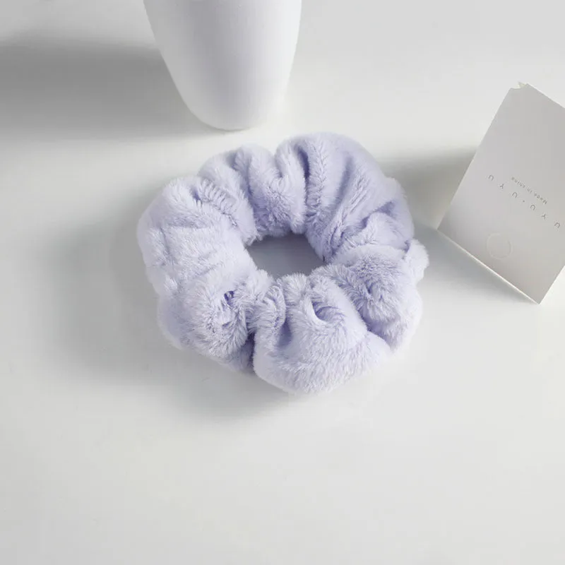 Girly cute plush large intestine hair tie in vintage geometry style, available in 9 colours including black and pink