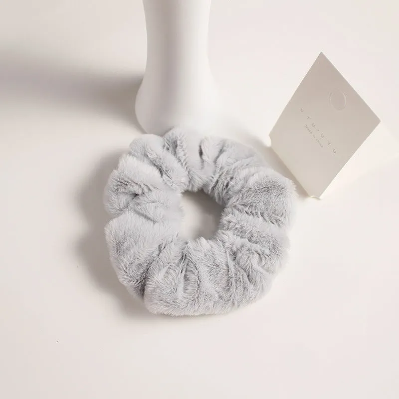 Girly cute plush large intestine hair tie in vintage geometry style, available in 9 colours including black and pink